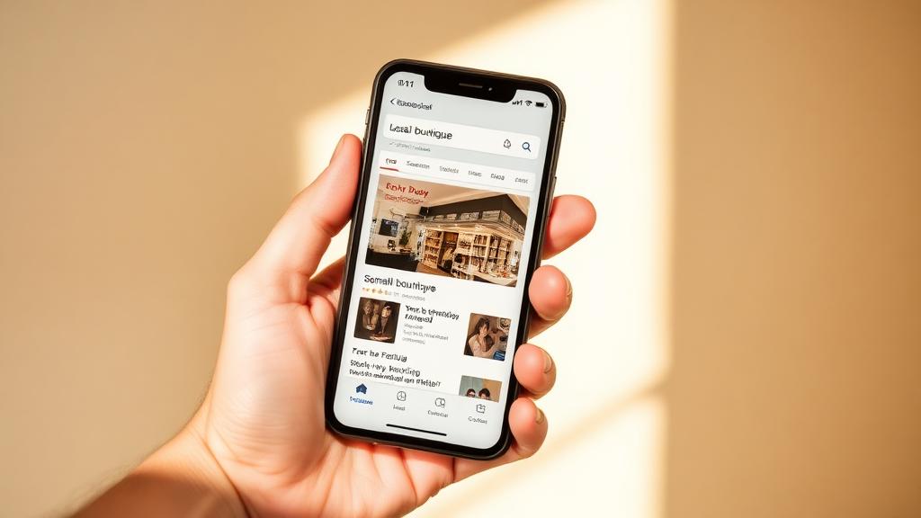 Phone showing local Google search results for a boutique